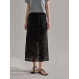 Lace embroidered slit straight skirt