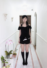 ローズコサージュフリルトップ (Black/Beige)