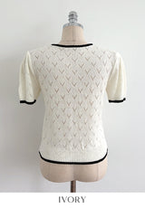 Caron Color Matching Openwork Puff Short Sleeve Knit