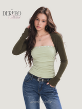 Olive Brown Tube Top Bolero Two-Piece Set
