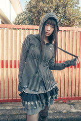 Stripe babydoll hoodie zip-up (Charcoal)