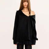 Hairy Zipslit Pullover - Black