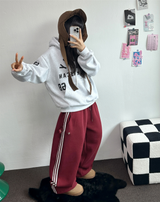 フリース❤トラックライン3ラインロングパンツ ❤🖤🤍💙🩶5COLOR