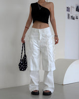 Two-block layered string wide pants