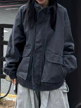 high neck two-way pocket short field jacket