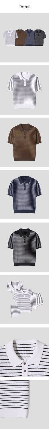[S/S] ワッフルストライプカラハーフニットt(4color)