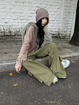 Khaki Cargo Wide Leg Straight Pants
