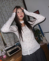 (2color) Ditsy Floral Lace Neck Long Sleeve Tee [Scarf Set]