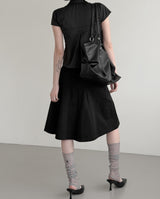 Cotton Gored Flare Midi Skirt
