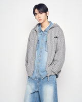 25FW ケーブルニットフーディージップアップ グレー