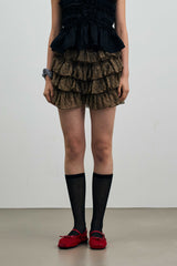 LEOPARD CANCAN MINI SKIRT PANTS / BROWN