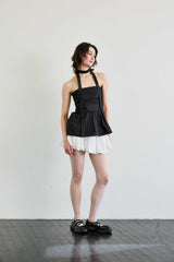 NOVA SMOCKED SCARF TUBE TOP / BLACK