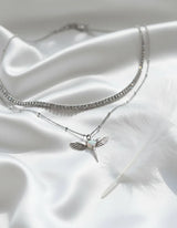 [NMIXX Jiwoo Necklace/Anti-tarnish] Angelic Wand Layered Necklace - Silver Color