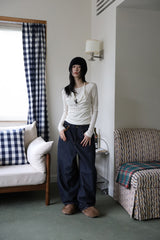 Suede patch denim pants