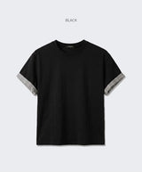 ロールスリーブクロップド半袖Tシャツ ブラック