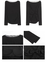 ブラックバッグシースルーパッドボウロングスリーブTシャツ