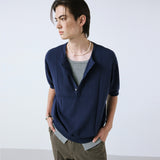 unveil henley neck layerd knit navy