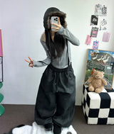 オーバーバルーンカーブデニムロングパンツ🖤💙2カラー