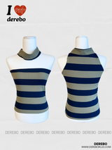 ホルターネックホットストライプスリーブレスTシャツ