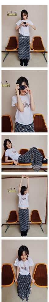CHECK LAYERED WRAP LONG SKIRT