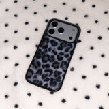 [magsafe glass] leopard fur case - grayish blue