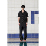 BUTTON FLOWER HALF SHIRT / BLACK