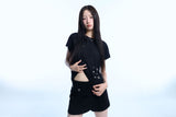グランジクローレオパードアイレットTシャツ - ブラック