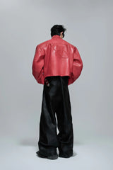 Embossed Moto Armor Leather Jacket
