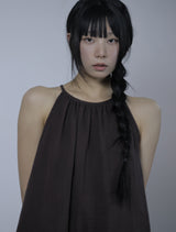 Ribbon-point sleeveless dress -Deep Brown