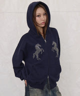 ホース フード ジップアップ (navy)