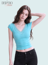 Mood Lace V Mint Short-Sleeved Top