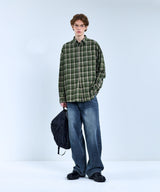 87-STAN092 ビンテージフォレストオーバーフィット長袖タータンチェックシャツ