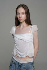 Pure bloom drape top, White