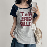[Kitsch Look💗] Star Rivet Asymmetrical Raglan Short Sleeve (3 colors)