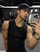 Pigment Henley Neck Damage Detail Muscle Fit Sleeveless