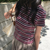 リナストリッピードキャップスリーブショートスリーブTシャツ2 カラーズ