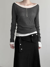 Renne See-through Boat Neck Long Sleeve Tee