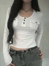 Two-Pocket Slim Button Tee
