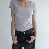 [Veroti] U-Neck Short-Sleeve T-Shirt - 4 Colors