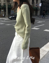 Ribbed knit V-neck(3color)