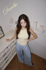 レモンスパンデックスキャップジップアップノースリーブTシャツ