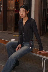 (W) CROPPED KNIT CARDIGAN