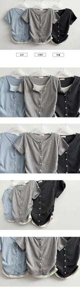 Dove Side Shirring Pleated Layered Snap Short-Sleeved Cardigan T-Shirt