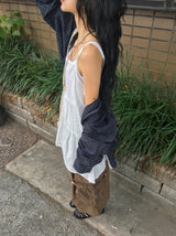 マメコ レース ノースリーブ レイヤード ワンピース