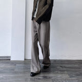 Hem-Pleated Flared Wide Trousers