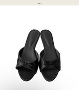 [ 3cm ] teer ribbon toe - satin wedge mule
