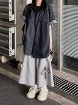 two pocket denim short sleeve shirt