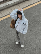 NYアップリケクロップフードジップアップ