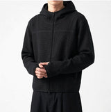 Waffle Crop Fingerhole Zip-up Hoodie Black