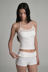 Caramel folded short pants, White